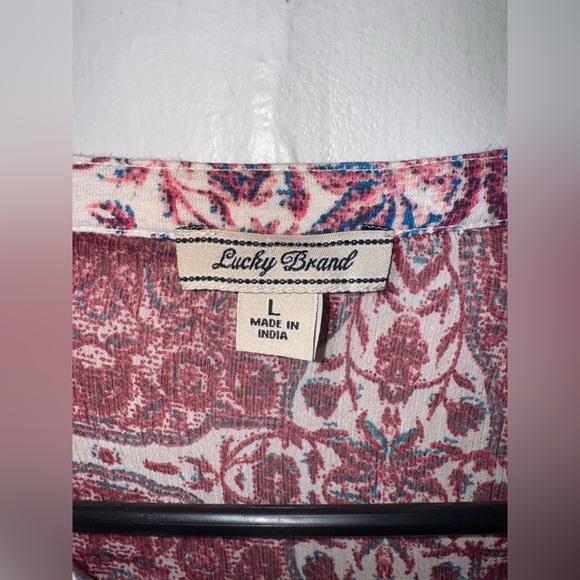 Lucky Brand Mix Print Floral Long Sleeve Popover Blouse Size Large - Picture 4 of 6